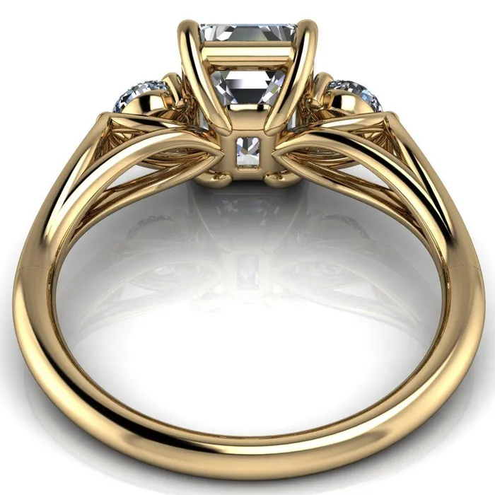 Rings Fire Brilliance Marianna Emerald Center Stone Diamond Side Under Bezel Split Shank Engagement Ring