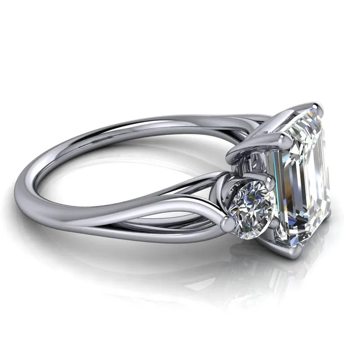 Rings Fire Brilliance Marianna Emerald Center Stone Diamond Side Under Bezel Split Shank Engagement Ring