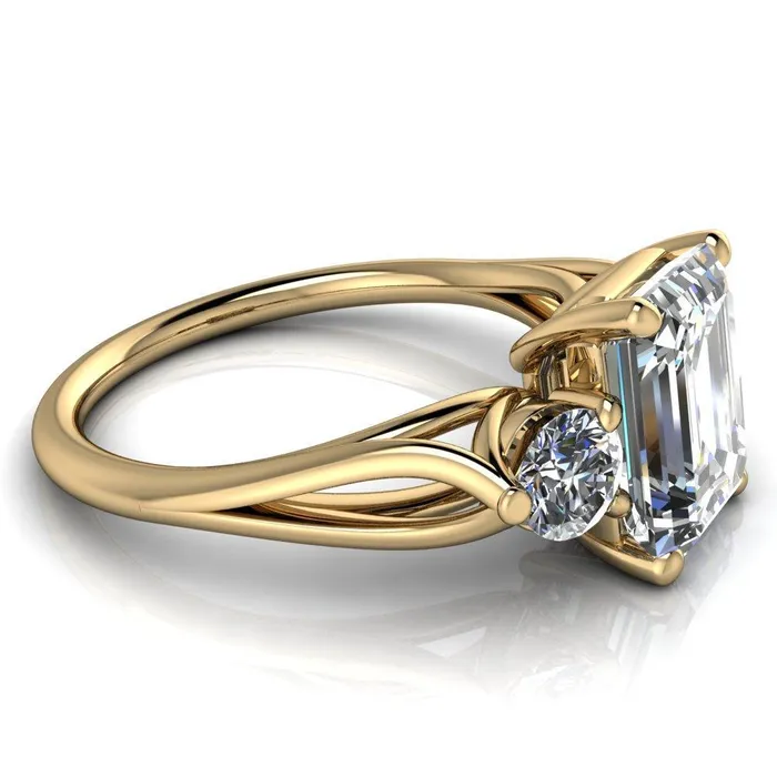 Rings Fire Brilliance Marianna Emerald Center Stone Diamond Side Under Bezel Split Shank Engagement Ring