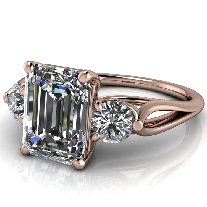 Rings Fire Brilliance Marianna Emerald Center Stone Diamond Side Under Bezel Split Shank Engagement Ring