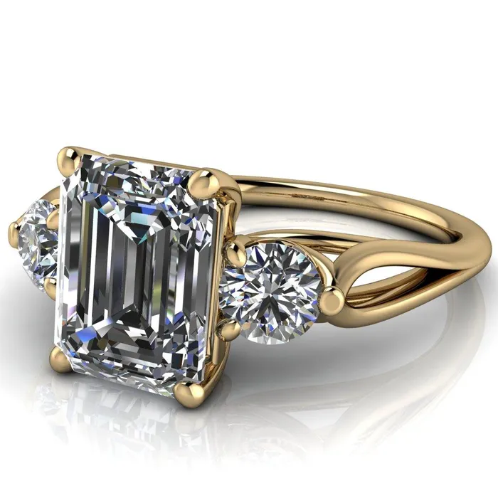Rings Fire Brilliance Marianna Emerald Center Stone Diamond Side Under Bezel Split Shank Engagement Ring