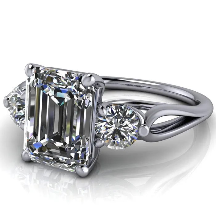 Rings Fire Brilliance Marianna Emerald Center Stone Diamond Side Under Bezel Split Shank Engagement Ring