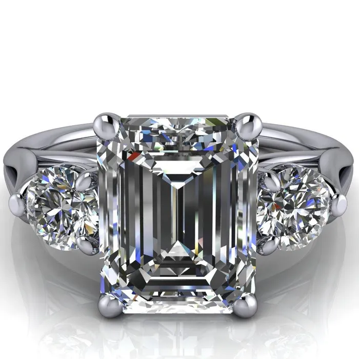 Rings Fire Brilliance Marianna Emerald Center Stone Diamond Side Under Bezel Split Shank Engagement Ring