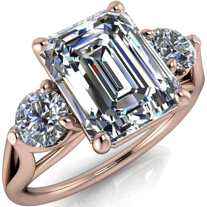 Rings Fire Brilliance Marianna Emerald Center Stone Diamond Side Under Bezel Split Shank Engagement Ring