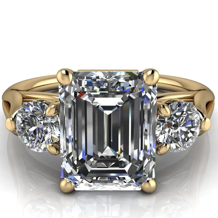 Rings Fire Brilliance Marianna Emerald Center Stone Diamond Side Under Bezel Split Shank Engagement Ring