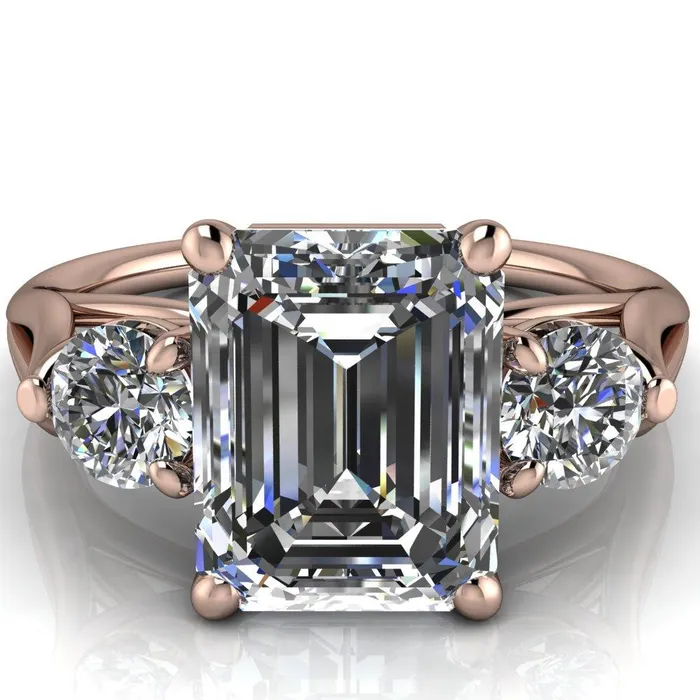 Rings Fire Brilliance Marianna Emerald Center Stone Diamond Side Under Bezel Split Shank Engagement Ring