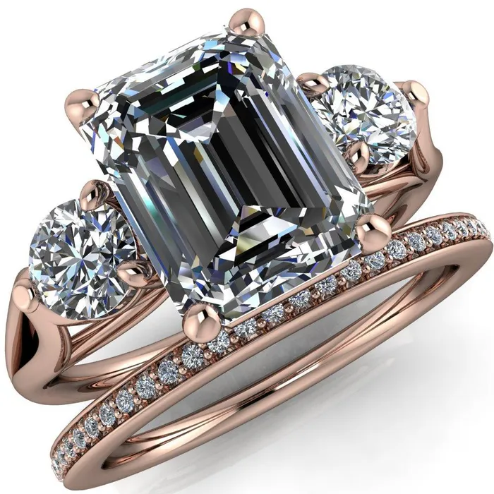 Rings Fire Brilliance Marianna Emerald Center Stone Diamond Side Under Bezel Split Shank Engagement Ring