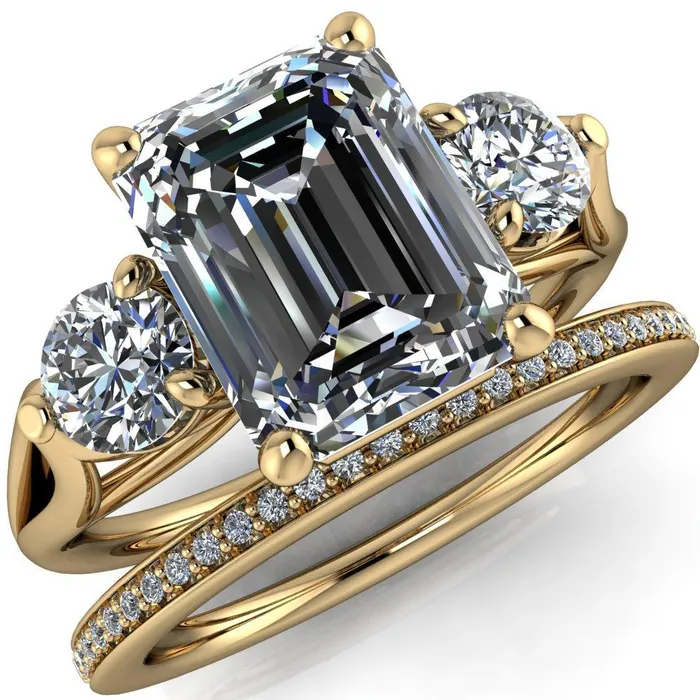 Rings Fire Brilliance Marianna Emerald Center Stone Diamond Side Under Bezel Split Shank Engagement Ring