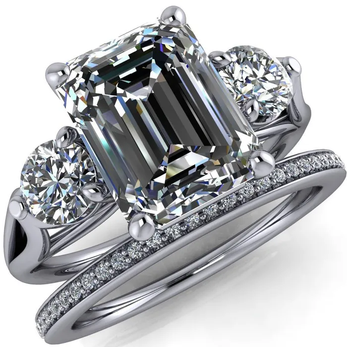 Rings Fire Brilliance Marianna Emerald Center Stone Diamond Side Under Bezel Split Shank Engagement Ring