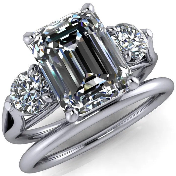 Rings Fire Brilliance Marianna Emerald Center Stone Diamond Side Under Bezel Split Shank Engagement Ring