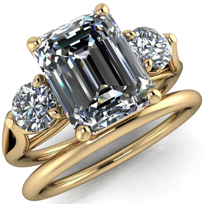 Rings Fire Brilliance Marianna Emerald Center Stone Diamond Side Under Bezel Split Shank Engagement Ring