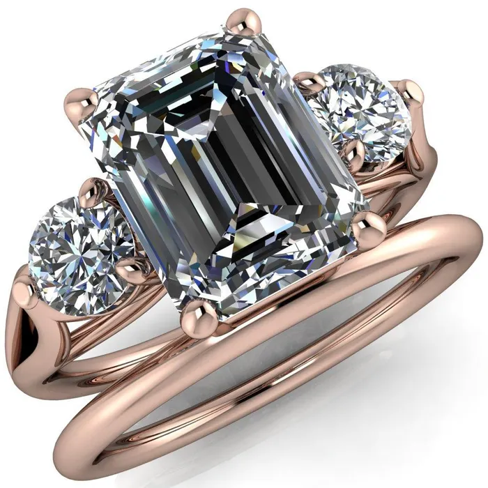 Rings Fire Brilliance Marianna Emerald Center Stone Diamond Side Under Bezel Split Shank Engagement Ring