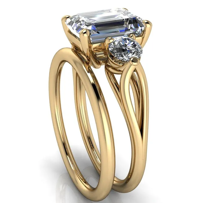 Rings Fire Brilliance Marianna Emerald Center Stone Diamond Side Under Bezel Split Shank Engagement Ring