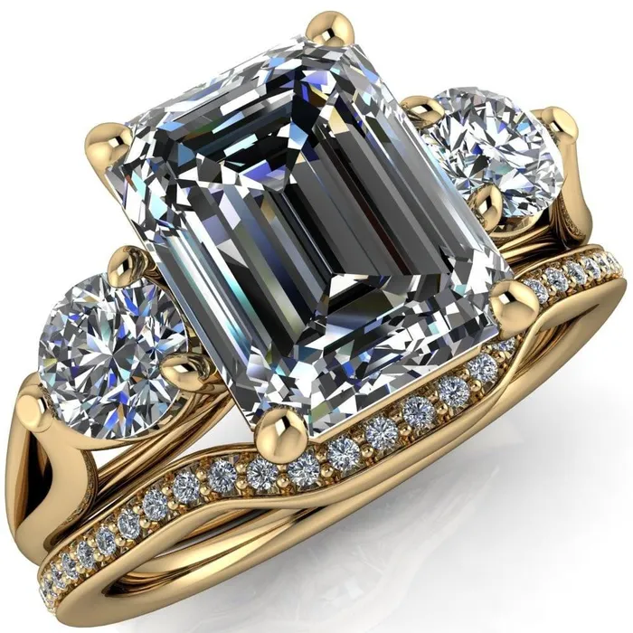 Rings Fire Brilliance Marianna Emerald Center Stone Diamond Side Under Bezel Split Shank Engagement Ring