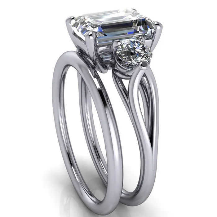 Rings Fire Brilliance Marianna Emerald Center Stone Diamond Side Under Bezel Split Shank Engagement Ring