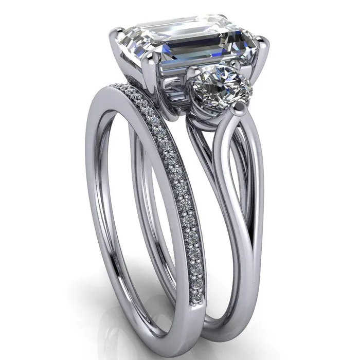 Rings Fire Brilliance Marianna Emerald Center Stone Diamond Side Under Bezel Split Shank Engagement Ring