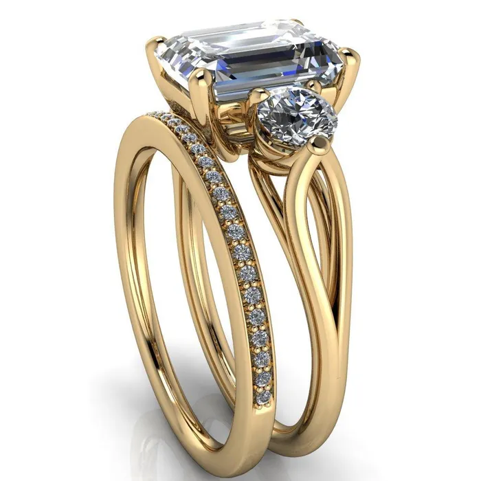 Rings Fire Brilliance Marianna Emerald Center Stone Diamond Side Under Bezel Split Shank Engagement Ring