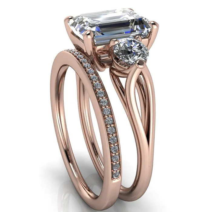 Rings Fire Brilliance Marianna Emerald Center Stone Diamond Side Under Bezel Split Shank Engagement Ring