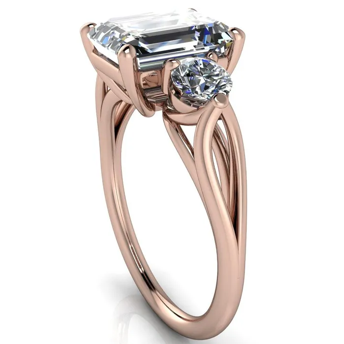 Rings Fire Brilliance Marianna Emerald Center Stone Diamond Side Under Bezel Split Shank Engagement Ring