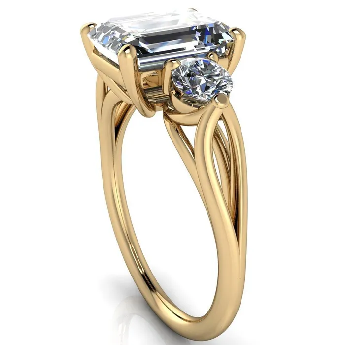 Rings Fire Brilliance Marianna Emerald Center Stone Diamond Side Under Bezel Split Shank Engagement Ring