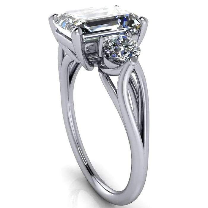Rings Fire Brilliance Marianna Emerald Center Stone Diamond Side Under Bezel Split Shank Engagement Ring
