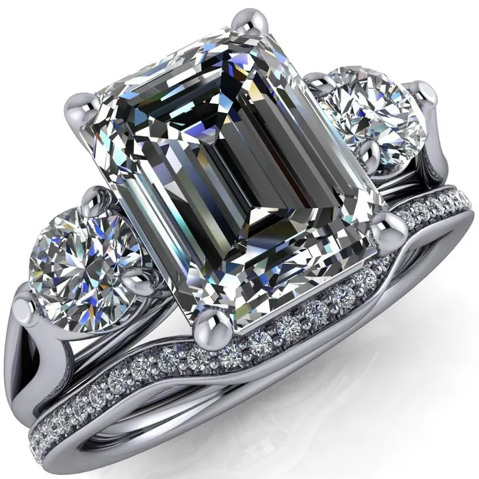 Rings Fire Brilliance Marianna Emerald Center Stone Diamond Side Under Bezel Split Shank Engagement Ring