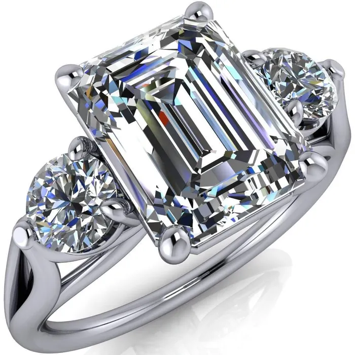 Rings Fire Brilliance Marianna Emerald Center Stone Diamond Side Under Bezel Split Shank Engagement Ring