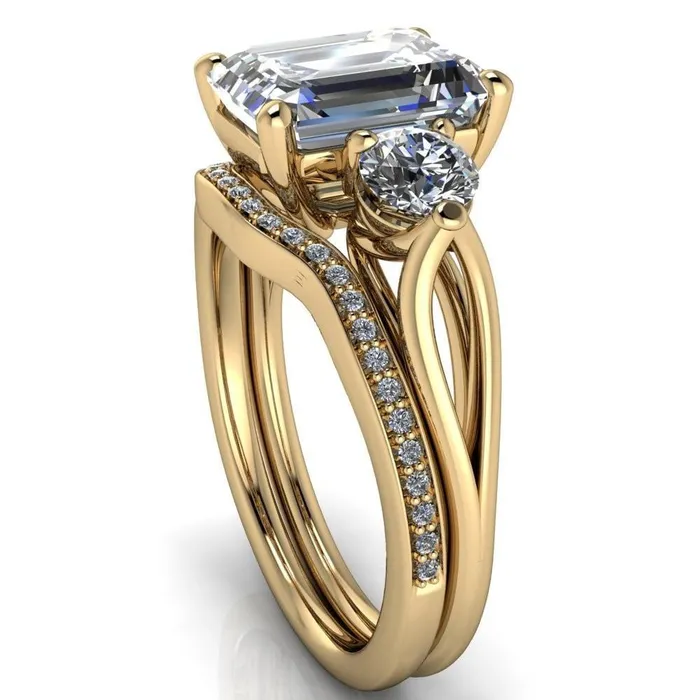 Rings Fire Brilliance Marianna Emerald Center Stone Diamond Side Under Bezel Split Shank Engagement Ring