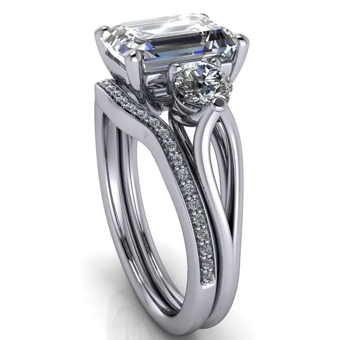 Rings Fire Brilliance Marianna Emerald Center Stone Diamond Side Under Bezel Split Shank Engagement Ring