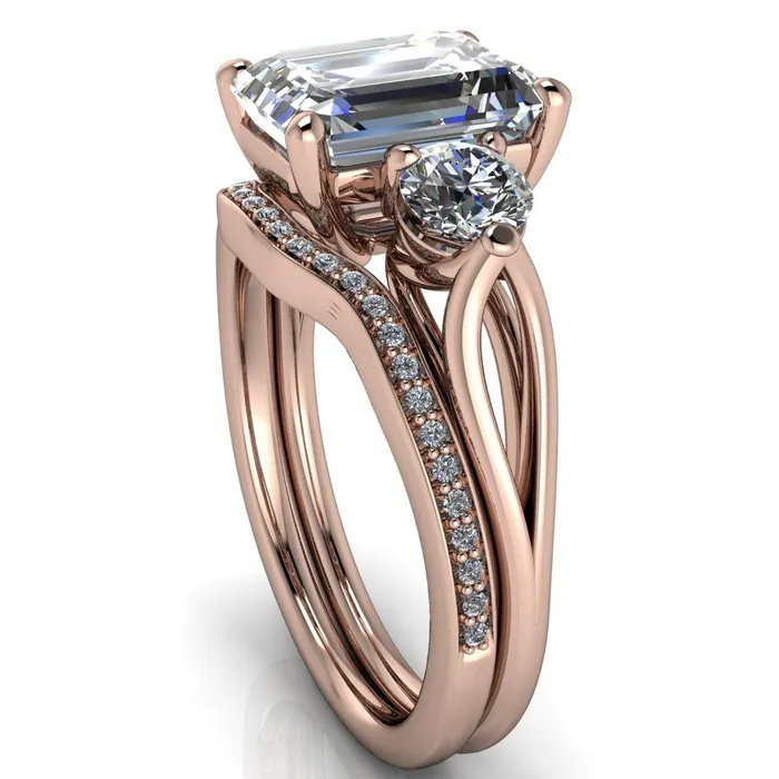 Rings Fire Brilliance Marianna Emerald Center Stone Diamond Side Under Bezel Split Shank Engagement Ring