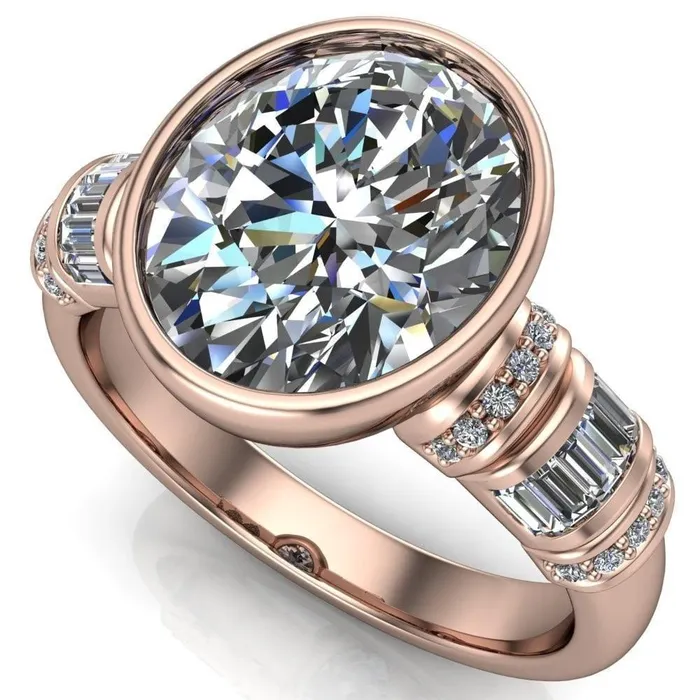 Rings Fire Brilliance Medley Oval Center Stone Full Bezel Diamond Side Engagement Ring
