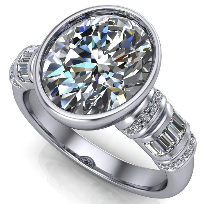 Rings Fire Brilliance Medley Oval Center Stone Full Bezel Diamond Side Engagement Ring