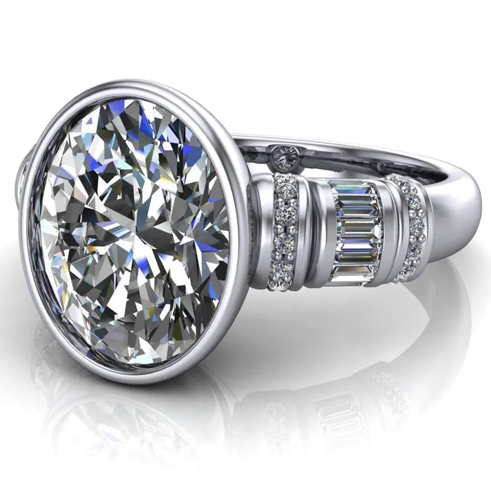Rings Fire Brilliance Medley Oval Center Stone Full Bezel Diamond Side Engagement Ring