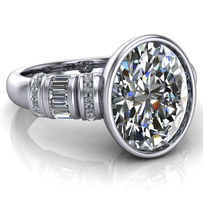 Rings Fire Brilliance Medley Oval Center Stone Full Bezel Diamond Side Engagement Ring