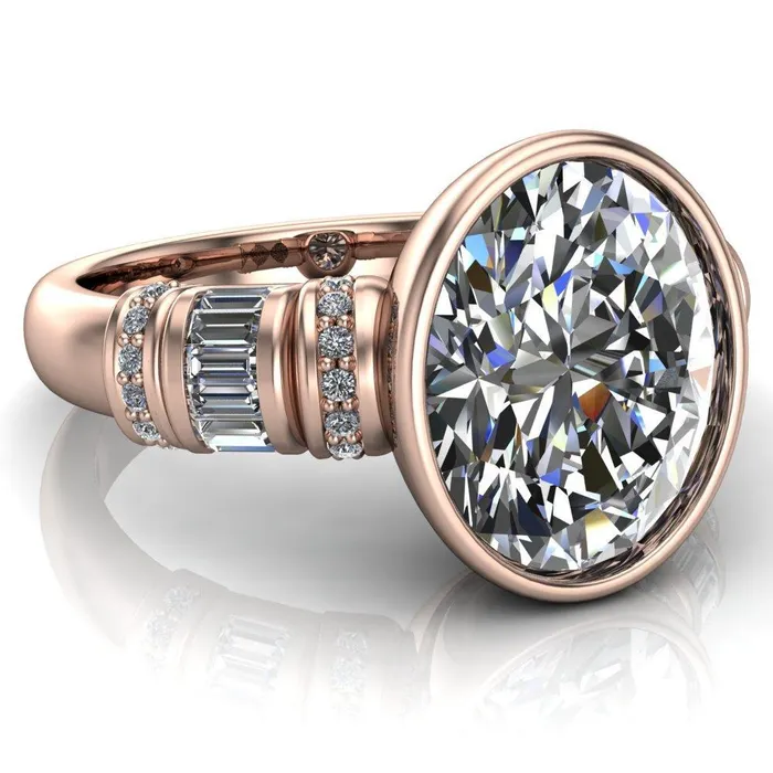 Rings Fire Brilliance Medley Oval Center Stone Full Bezel Diamond Side Engagement Ring