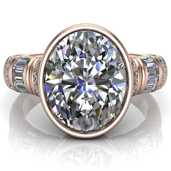 Rings Fire Brilliance Medley Oval Center Stone Full Bezel Diamond Side Engagement Ring