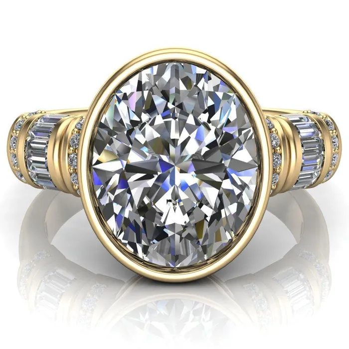 Rings Fire Brilliance Medley Oval Center Stone Full Bezel Diamond Side Engagement Ring