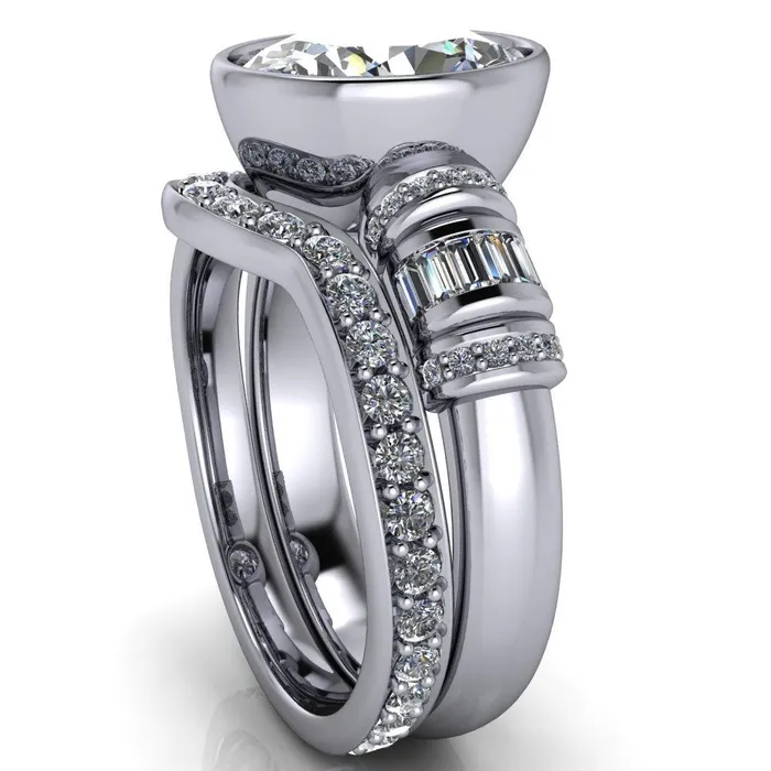 Rings Fire Brilliance Medley Oval Center Stone Full Bezel Diamond Side Engagement Ring