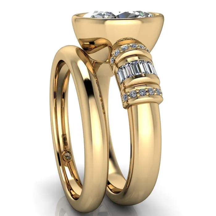 Rings Fire Brilliance Medley Oval Center Stone Full Bezel Diamond Side Engagement Ring