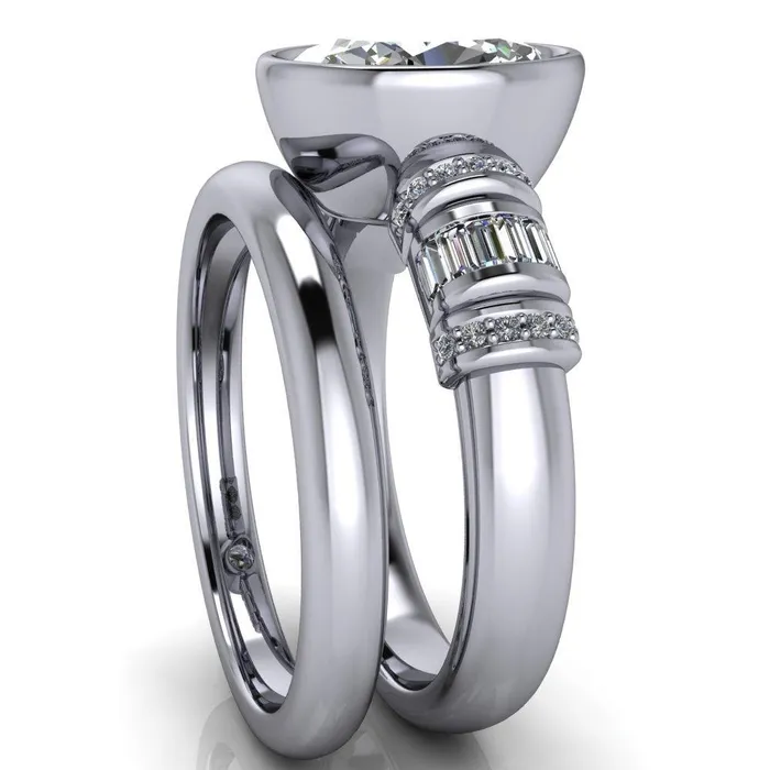 Rings Fire Brilliance Medley Oval Center Stone Full Bezel Diamond Side Engagement Ring