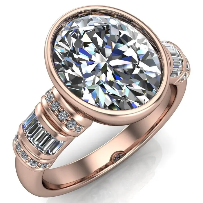 Rings Fire Brilliance Medley Oval Center Stone Full Bezel Diamond Side Engagement Ring