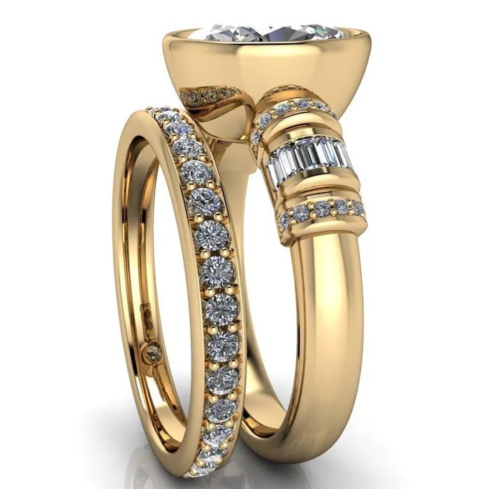 Rings Fire Brilliance Medley Oval Center Stone Full Bezel Diamond Side Engagement Ring