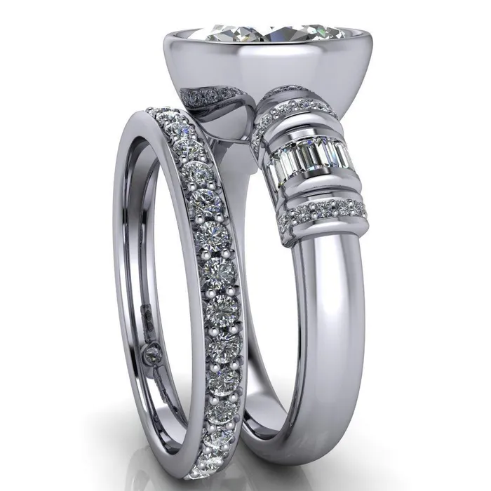 Rings Fire Brilliance Medley Oval Center Stone Full Bezel Diamond Side Engagement Ring