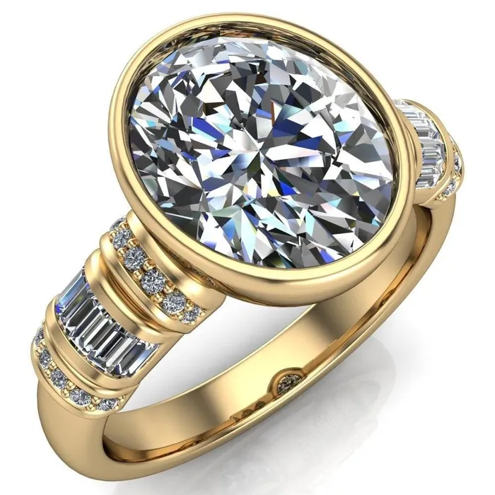 Rings Fire Brilliance Medley Oval Center Stone Full Bezel Diamond Side Engagement Ring