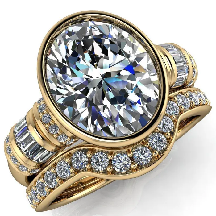 Rings Fire Brilliance Medley Oval Center Stone Full Bezel Diamond Side Engagement Ring