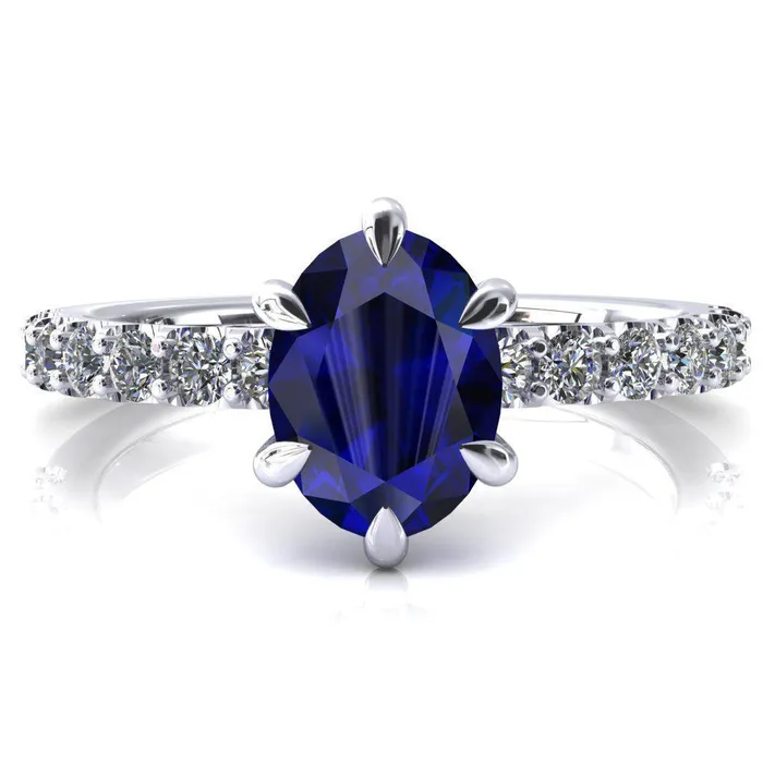 Rings Fire Brilliance Mylene Oval Blue Sapphire 6 Prong Sculptural Half Eternity Diamond Engagement Ring Rings Fire Brilliance Mylene Oval Blue Sapphire 6 Prong Sculptural Half Eternity Diamond Engagement Ring