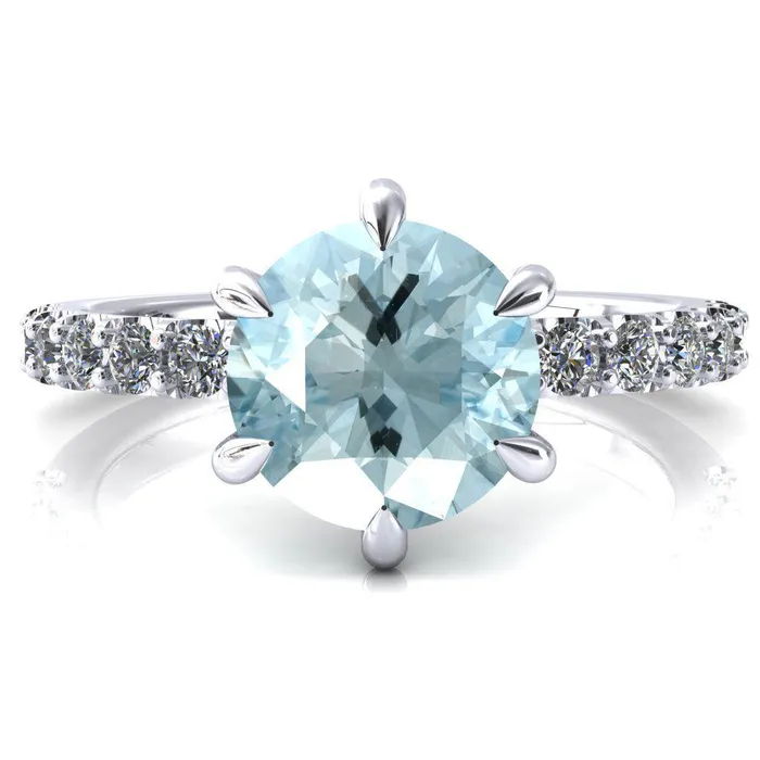 Rings Fire Brilliance Mylene Round Aqua Blue Spinel 6 Prong Sculptural Half Eternity Diamond Engagement Ring Rings Fire Brilliance Mylene Round Aqua Blue Spinel 6 Prong Sculptural Half Eternity Diamond Engagement Ring