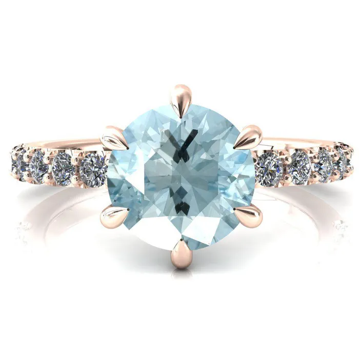 Rings Fire Brilliance Mylene Round Aqua Blue Spinel 6 Prong Sculptural Half Eternity Diamond Engagement Ring