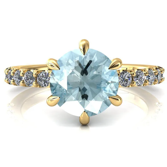 Rings Fire Brilliance Mylene Round Aqua Blue Spinel 6 Prong Sculptural Half Eternity Diamond Engagement Ring