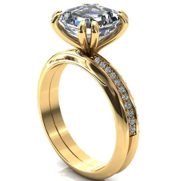Rings Fire Brilliance Nancy Asscher Moissanite 4 Double Prong 12 Eternity Diamond Knife Shank Accent Engagement Ring
